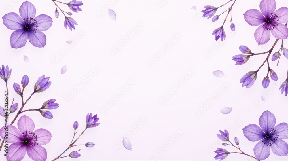 Lilac blossoms and delicate petals create a charming springtime border, perfect for elegant announcements or delicate designs. Lilac blossoms and delicate petals create a charming springtime border, perfect for elegant announcements or delicate designs.