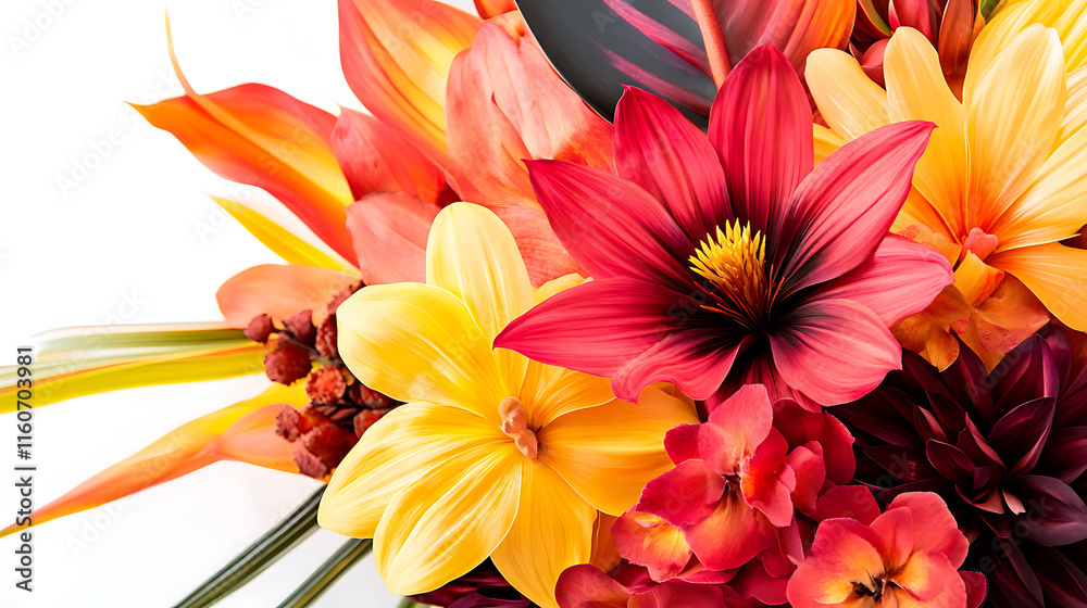 Obraz premium Tropical blooms featuring lush petals and radiant colors isolated on white 