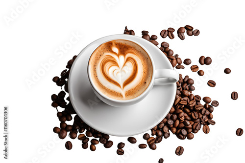  coffee cup and beans isolated on transparent background