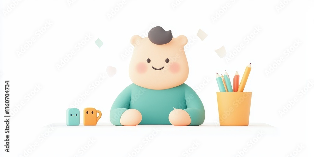 Naklejka premium A cheerful person with colorful stationery, celebrating creativity and positivity.