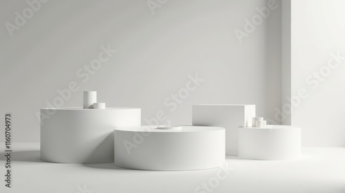 Wallpaper Mural Minimalist White Cylindrical and Cubical Display Platforms for Product Showcasing and Presentation Torontodigital.ca