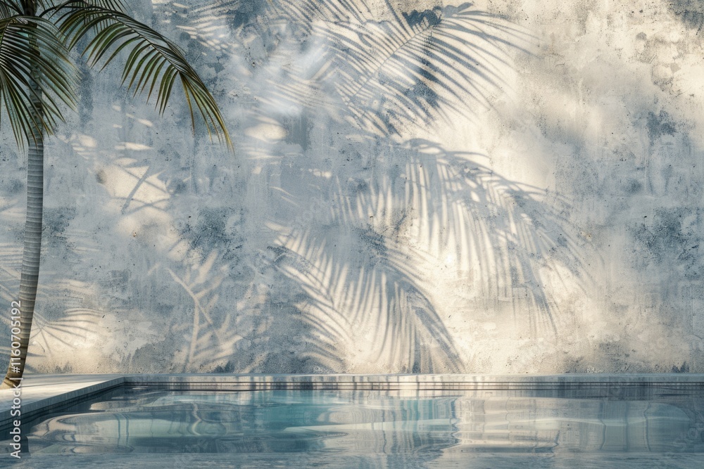 Tropical summer luxury hotel with pool and palm leaf shadow. Tropical summer luxury hotel with pool and palm leaf shadow.