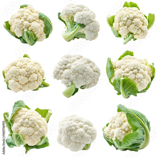 Set of fresh cauliflower isolated on white background, high-resolution image for food blogs