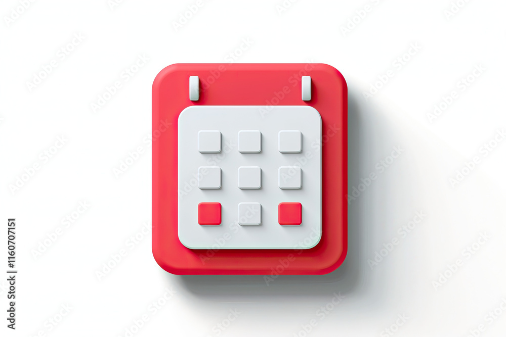 Red square calendar icon with white buttons and shadow effect isolated on white background Red square calendar icon with white buttons and shadow effect isolated on white background