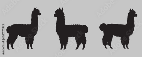 Set of three black alpaca silhouettes with distinct wool textures