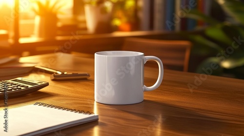 Economist's Desk with Mug and Calculator. Generative AI photo