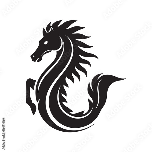 hippocampus sea horse hand drawn icon clipart silhouette vector art flat design