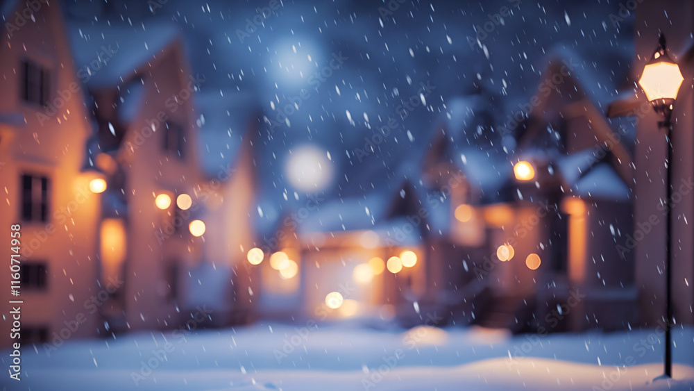 blurred snowy night with lights and snow falling down blurred snowy night with lights and snow falling down