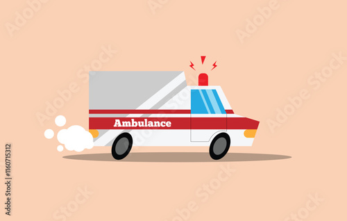 Funny Ambulance Car Driving Flat Style. Official services mode of transport vector art