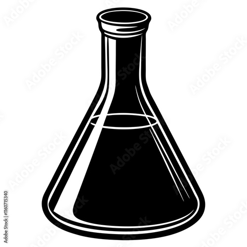 Black-and-White Conical Laboratory Flask Vector Illustration