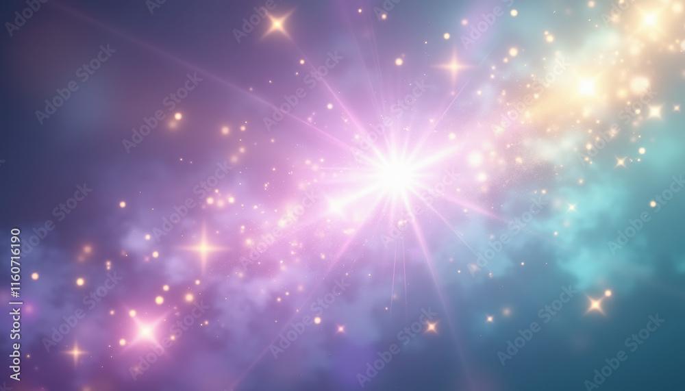 Fototapeta premium Purple and Blue Light Flare with Starry Background