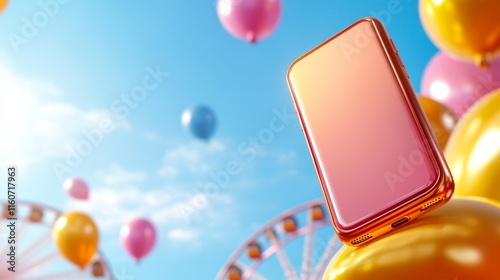 Vibrant Phone Case Mockup with Carnival Balloons. Generative AI photo