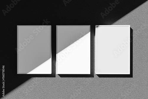 Realistic Poster Mockup on the concrete wall. 3D rendering
