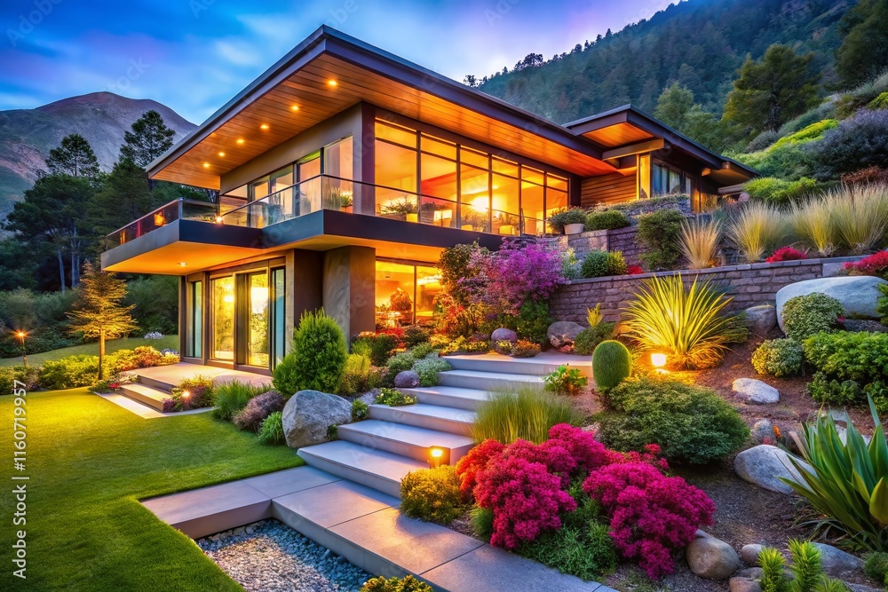 Fototapeta premium Modern Mountain Home Garden - Stunning Views