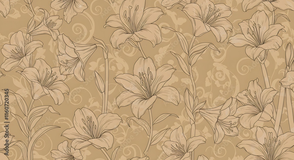 custom made wallpaper toronto digitalVintage luxury seamless floral background with golden lilies flowers amaryllis. Romantic pattern template for wall decor, wallpaper, wedding invitations, ceremonies, cards. 