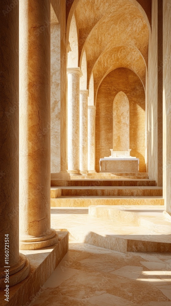 Obraz premium A serene architectural space with marble columns and soft lighting.