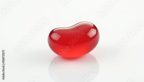 Single Red Jelly Bean on White Background