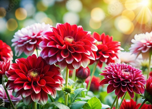 Red and White Flowers Garden Scene - AI Photo