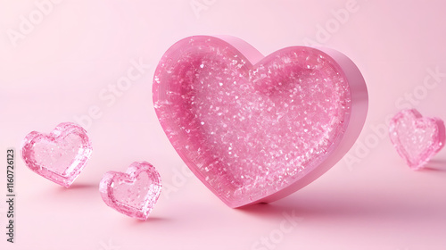 Pink heart icon on pink background. 3D Render. Happy valentine day concept.