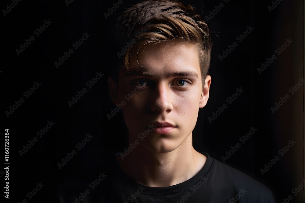 Dramatic portrait of a young man in the dark Dramatic portrait of a young man in the dark