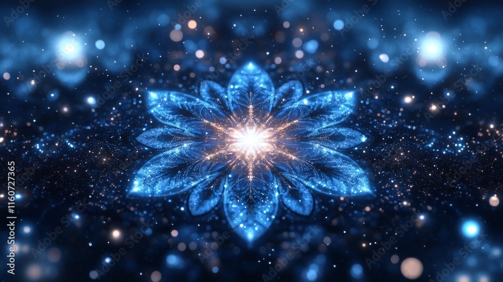 Fototapeta premium Luminous Blue Flower In A Sparkling Galaxy
