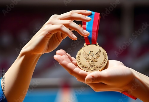 
 Save to Library
 Download Preview
 Preview Crop
 Find Similar
 
File #:  961176436
Medal Held by Hand Over Victory Podium: A close-up of a hand holding a medal, with a victory podium slightly blurre photo