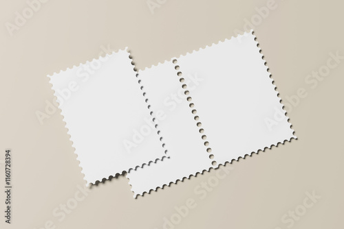 Postage Stamp Mockups on white 3D rendering
