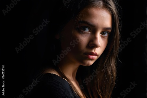 Dramatic portrait of a young woman in the dark