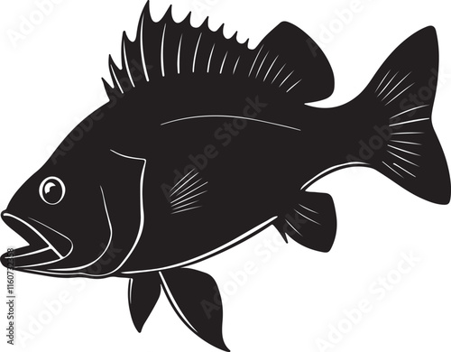 Perch fish silhouette vector illustration with black color design on a white background. photo