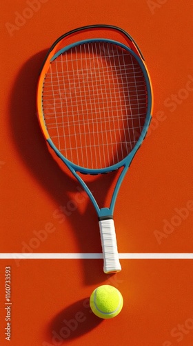 A tennis racket and ball on a court, symbolizing the sport of tennis.