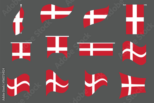 Flag of Denmark Set, Original and simple Denmark flag Bundle, vector illustration of Denmark flag Collection
