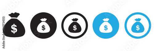 Money Bag Icons Set vector on white background 