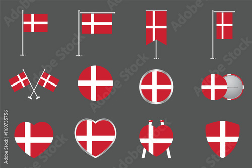 Flag of Denmark Set, Original and simple Denmark flag Bundle, vector illustration of Denmark flag Collection
