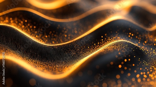 Golden sparkles and wavy lines.