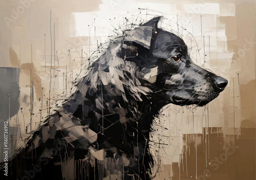 portrait of a black and white dog vector, Watercolor portrait of a dog painting, dog oil paint wall art