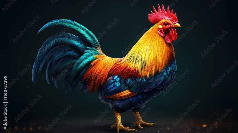 Fototapeta premium Majestic Rooster: A Vibrant Digital Painting