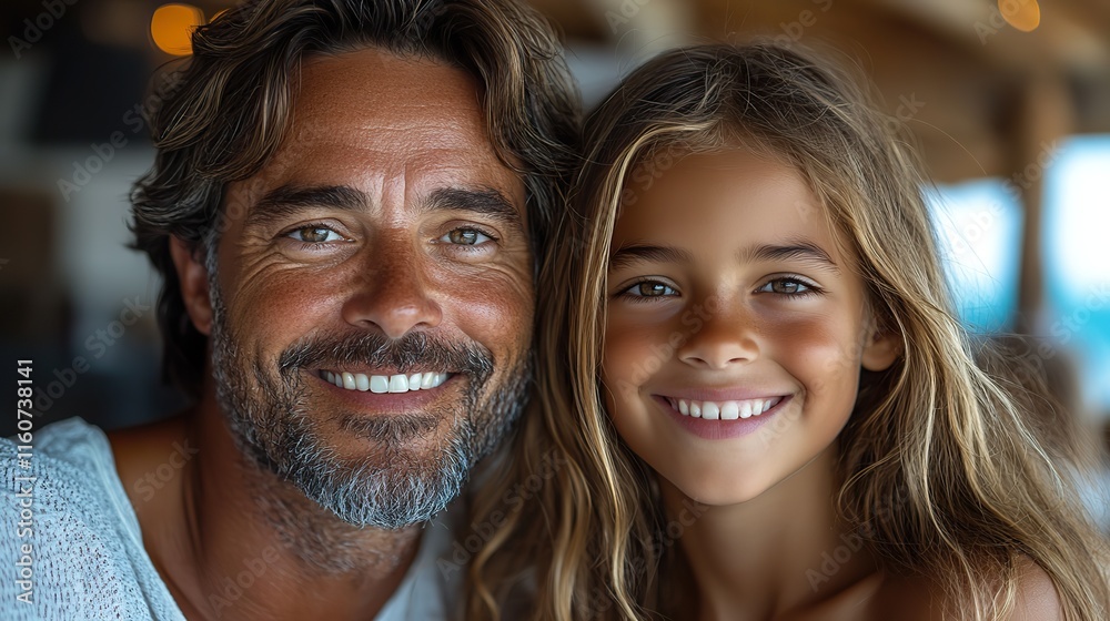 A girl smiles with her parent on a beach, enjoying a family vacation and the love between them A girl smiles with her parent on a beach, enjoying a family vacation and the love between them