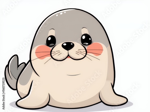 cartoon illustration of a cute seal with a pink nose. photo