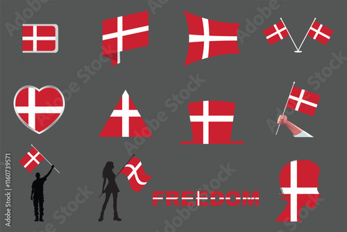 Flag of Denmark Set, Original and simple Denmark flag Bundle, vector illustration of Denmark flag Collection
