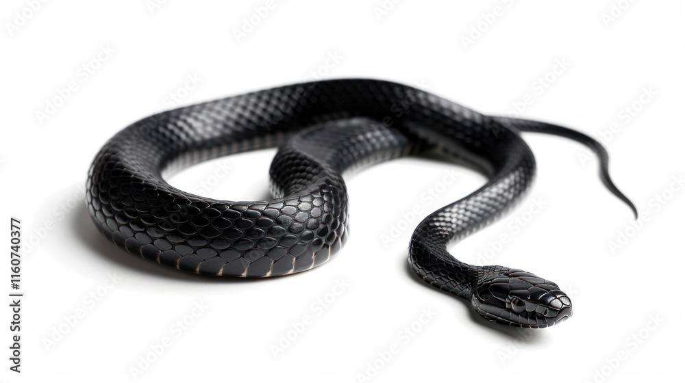 Naklejka premium Black snake coiled on white background. (5)