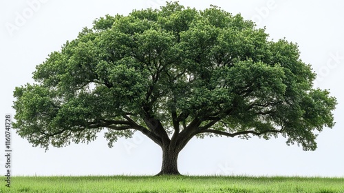 A lacebark elm tree with green leaves is isolated on a white background. This evergreen tree represents nature, growth, and ecology, and is known for its timber photo