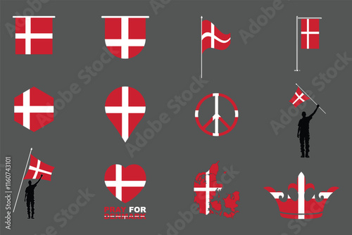 Flag of Denmark Set, Original and simple Denmark flag Bundle, vector illustration of Denmark flag Collection
