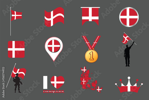 Flag of Denmark Set, Original and simple Denmark flag Bundle, vector illustration of Denmark flag Collection
