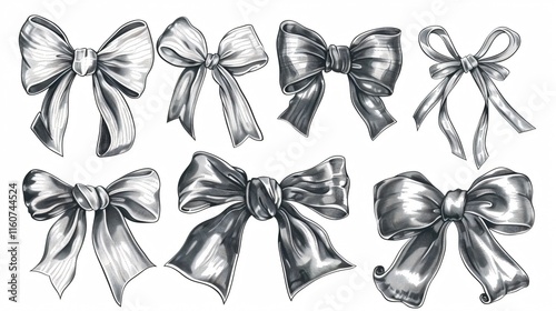Collection of Hand-Drawn Bow Knots and Gift Bows for Creative Projects