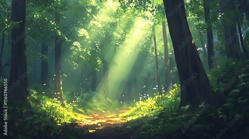 Obraz premium sunlight shining through trees