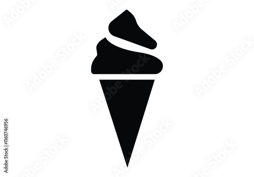 Ice cream black silhouette icons set on white. Balls in waffle cone, soft serve sundae in glass, popsicle on stick. ice cream design