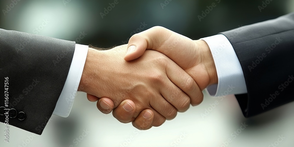 Business partnership concept. Cropped image of two businessmen handshake, Generative AI Business partnership concept. Cropped image of two businessmen handshake, Generative AI
