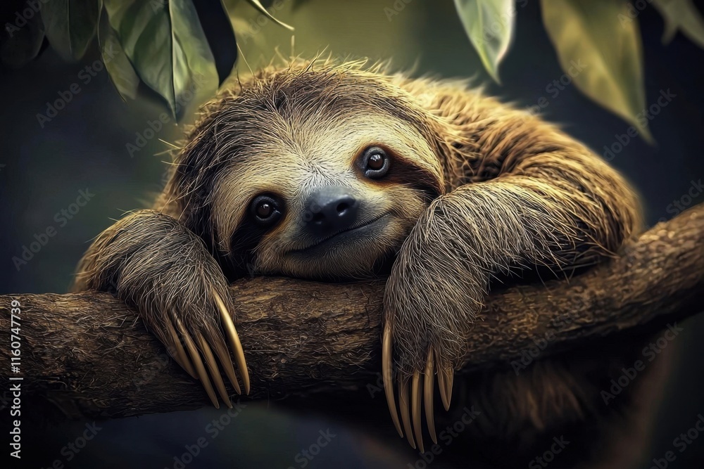 High in the treetops, a sloth takes in the sights of its habitat. High in the treetops, a sloth takes in the sights of its habitat.