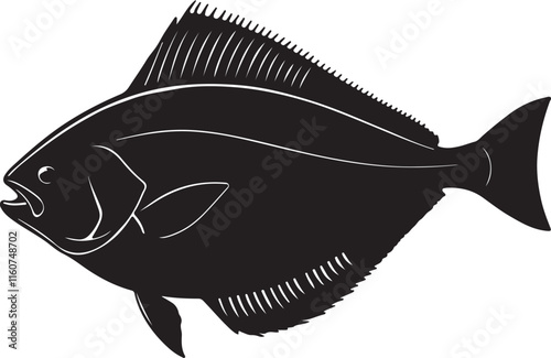 Halibut fish silhouette vector illustration with black color design on a white background.