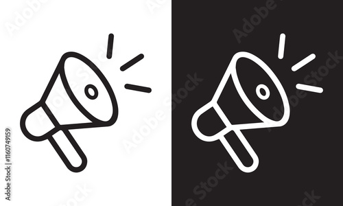 Megaphone icon. Electric megaphone symbol with sound. Loudspeaker megaphone icon. Advertising concept. Flat and line style - stock vector with black and white background.